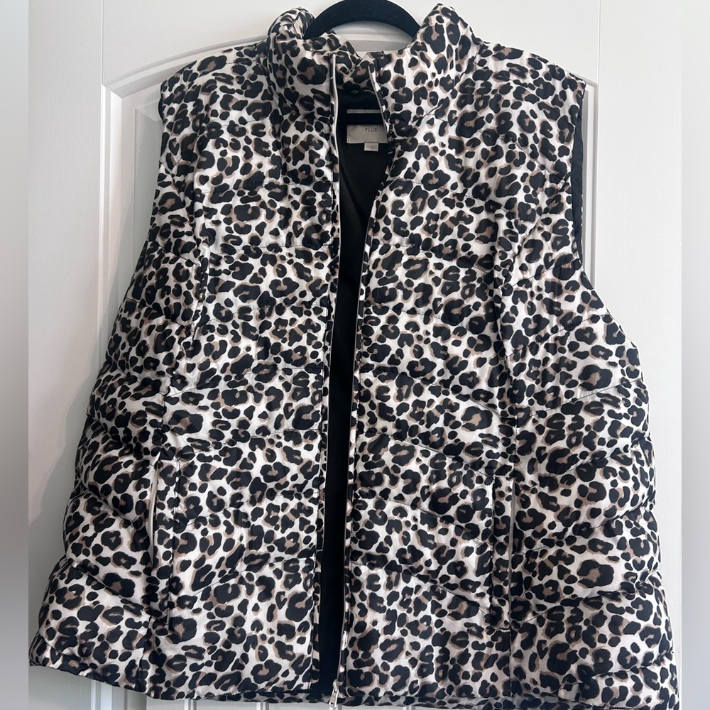 LOFT Black and White Leopard Print Puffer Vest